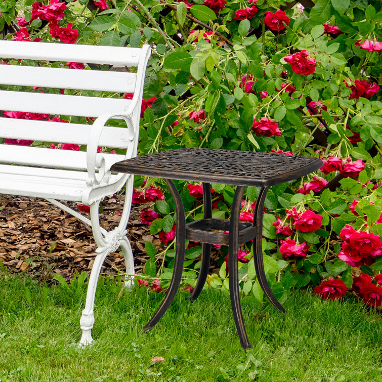 Outdoor bench discount with side table